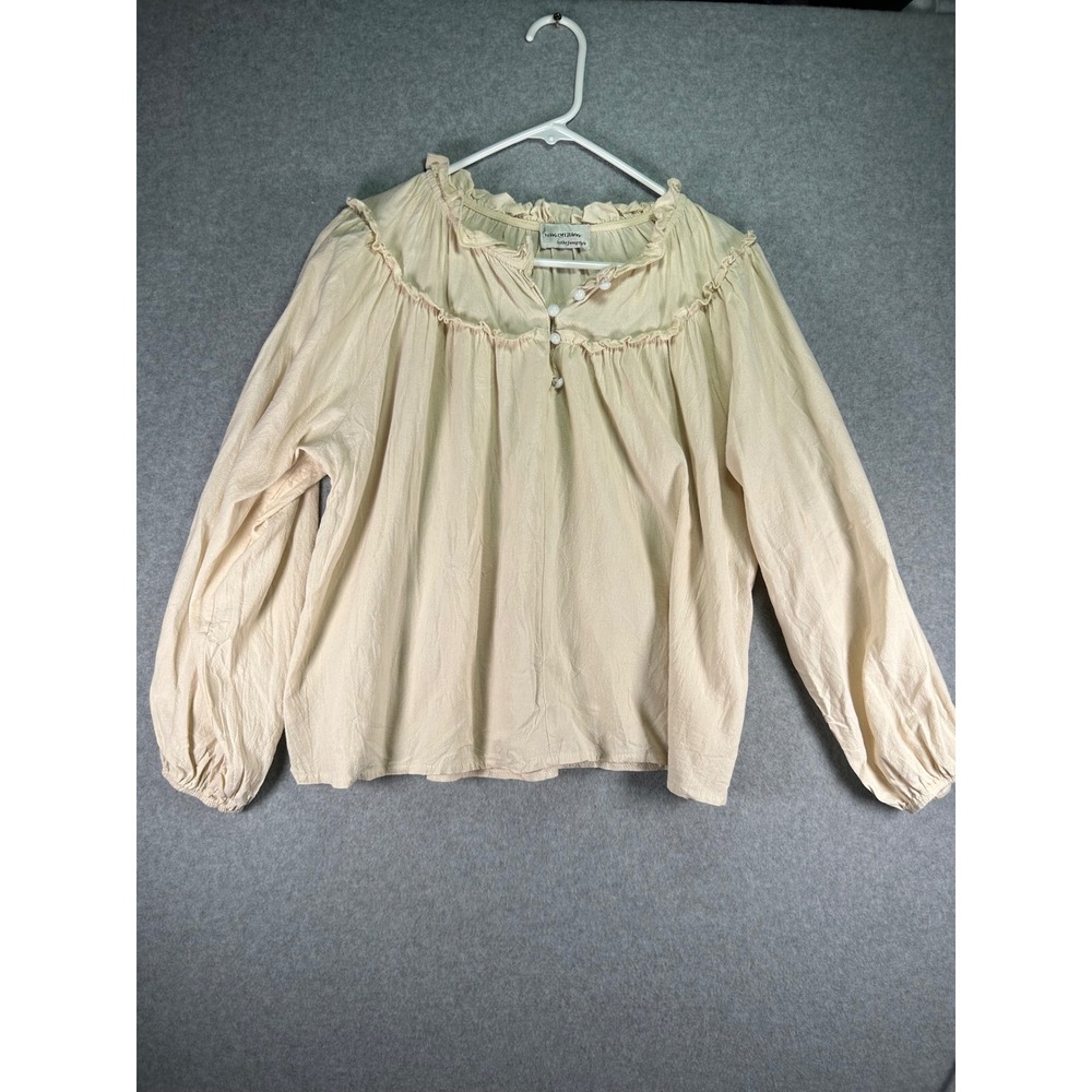 Fengzhijiang Cream Ruffle Peasant Blouse Long Sleeve Boho Med Cottagecore Top